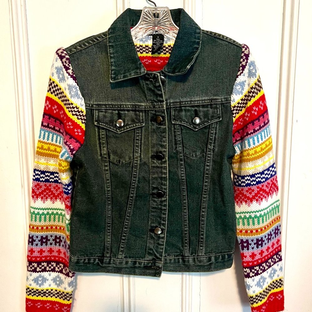 Denim Jacket with Knit Sweater Sleeves by Rubber Doll  - NEW! Size Small